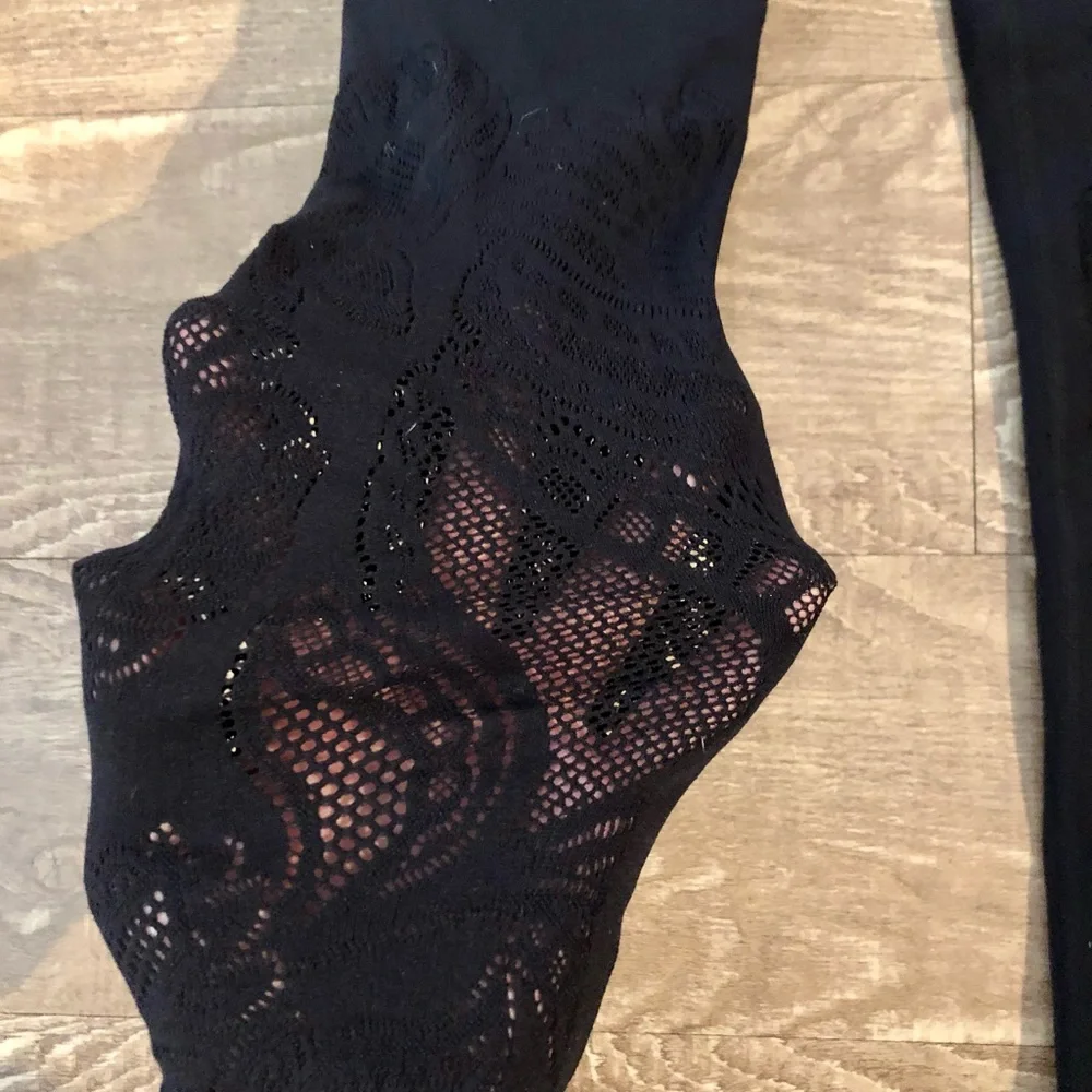 lululemon athletica Black High-Rise Leggings with Laser-Cut Lace Panels